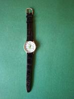 Elegant horloge plat met diameter van 3,5 cm Met leren band, Ophalen of Verzenden