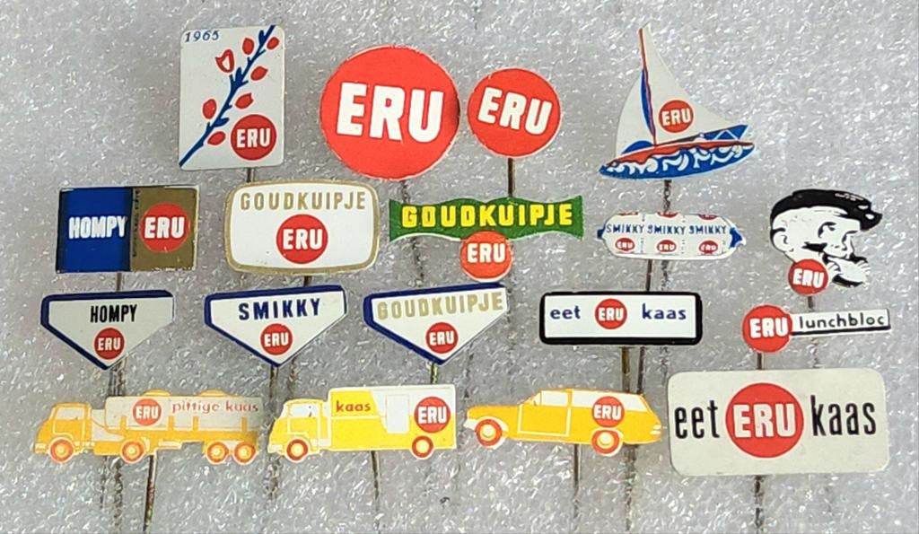 18 Vintage ERU Kaas Speldjes - Diverse Ontwerpen, Ophalen of Verzenden, Gebruikt, Merk, Speldje of Pin