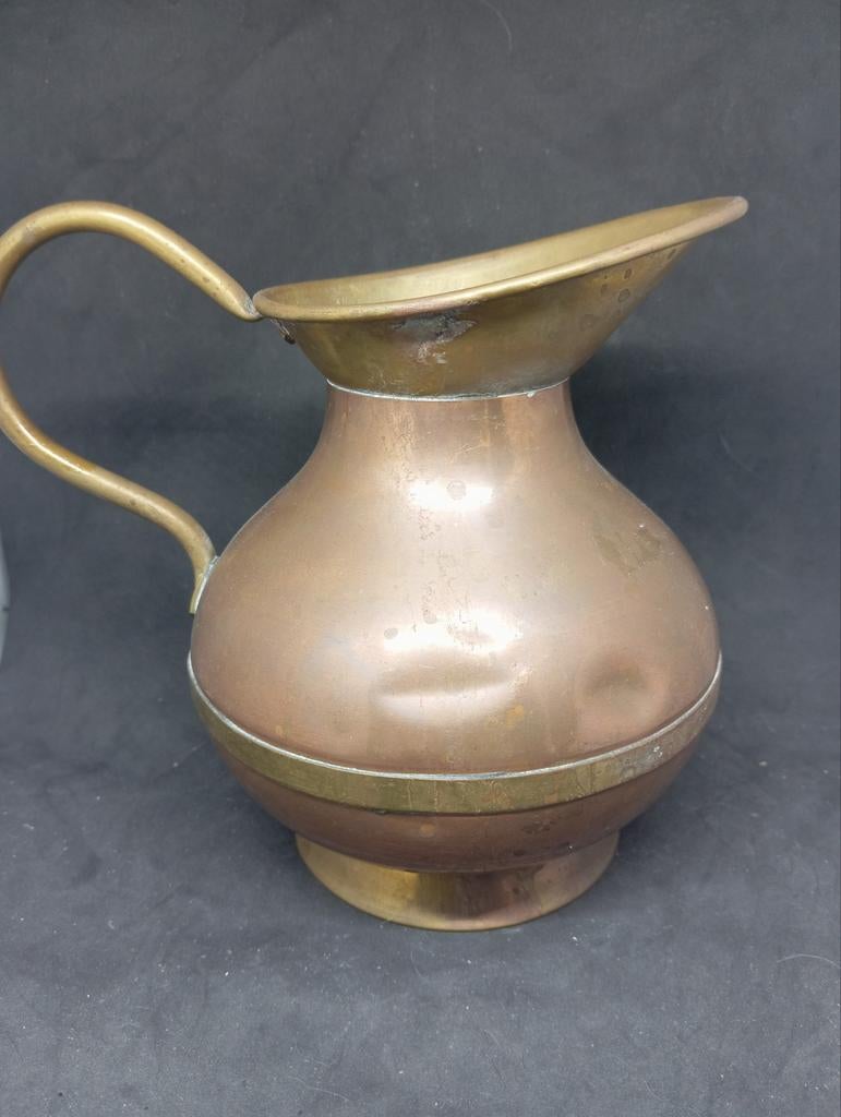 Antieke Koperen en Messing Kan, Ophalen of Verzenden, Koper