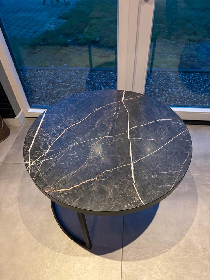 Stijlvolle Marmerlook Salontafel - Rond en Modern, Huis en Inrichting, Tafels | Salontafels, Zo goed als nieuw, Minder dan 50 cm