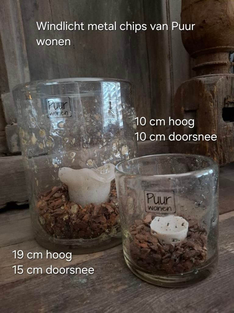 Twee windlichten metal chips van Puur wonen, Ophalen of Verzenden, Zo goed als nieuw