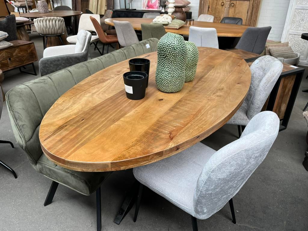 Magazijn leegverkoop eettafel ovaal mangohout matrix zwart, Huis en Inrichting, Woonaccessoires | Overige, Ophalen, Hout, Nieuw