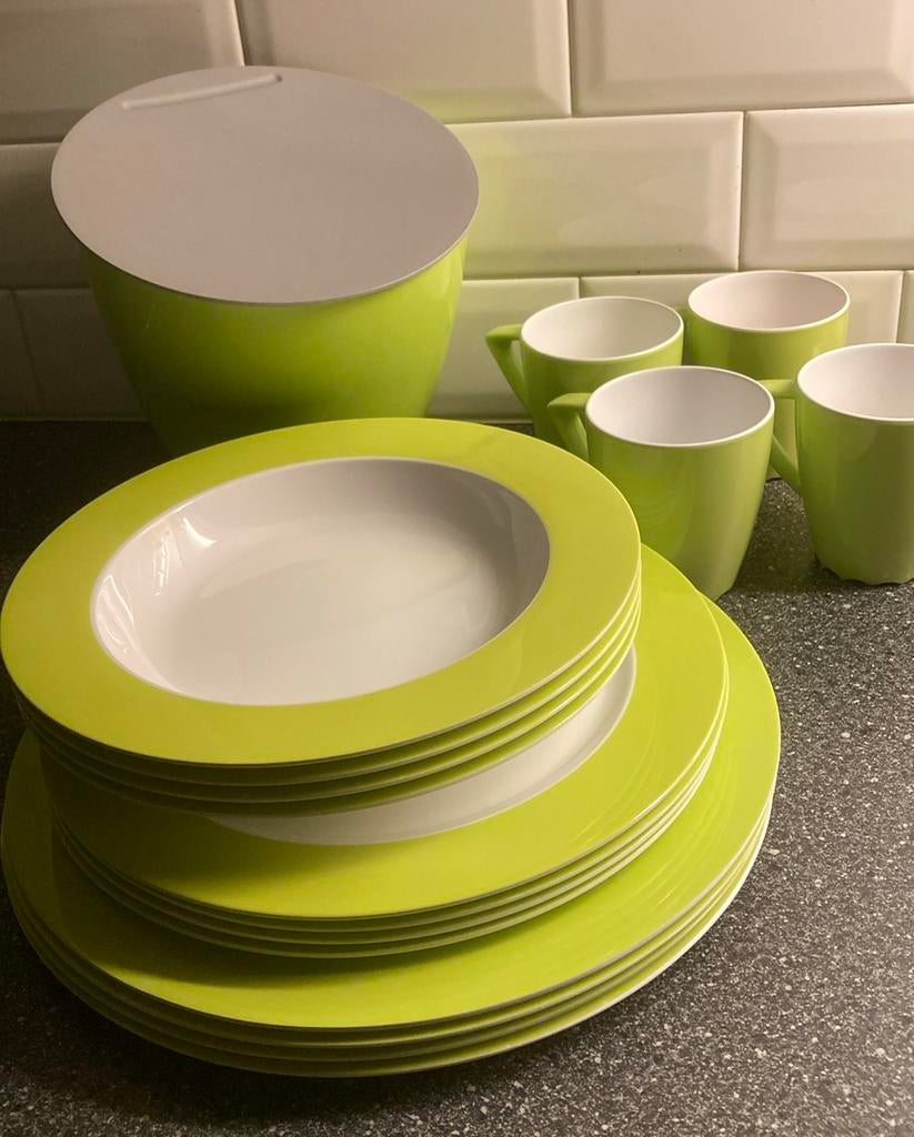 Mepal servies 4 persoons lime groen + Afvalbakje, Ophalen of Verzenden, Zo goed als nieuw