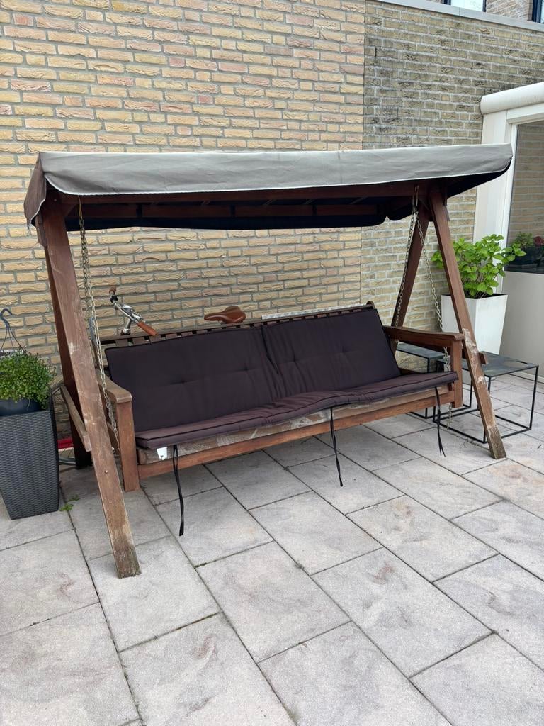 Houten tuinschommel met kussen, Tuin en Terras, Tuinbanken, Ophalen, Gebruikt, Hout
