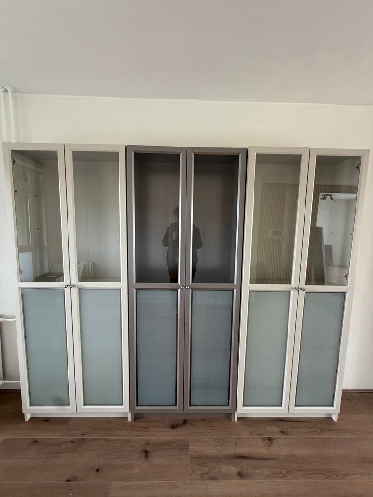 3x Billy vitrinekasten met glazen deuren, Huis en Inrichting, Ophalen, Gebruikt, 200 cm of meer, 50 tot 100 cm