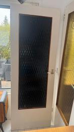 Twee binnendeuren met geel glas vintage 201,5x73, Doe-het-zelf en Verbouw, Deuren en Horren, Ophalen, Gebruikt, Minder dan 80 cm