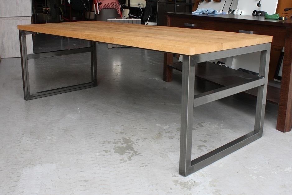 Gave eettafel tafel metaal & eikenhout industrieel 220x90, Huis en Inrichting, Tafels | Eettafels, Ophalen, 200 cm of meer, 50 tot 100 cm