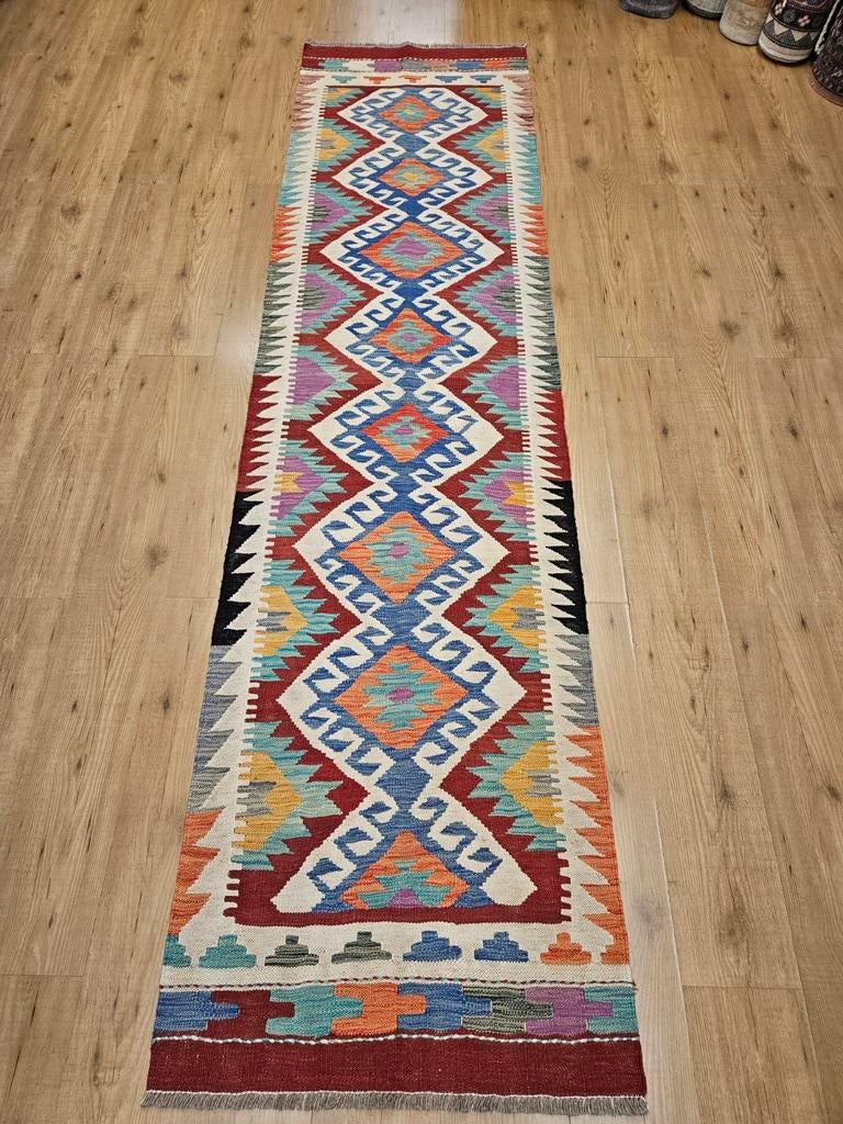 Handgeweven oosterse wollen kelim loper 297x76, Info@SlatsAntiek.nl, Crème, Vof Slats Antiek, Kelim