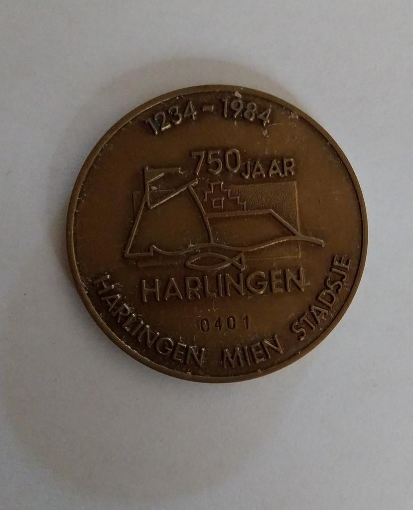Herdenkingspenning 750 jaar Harlingen, Ophalen of Verzenden, Brons
