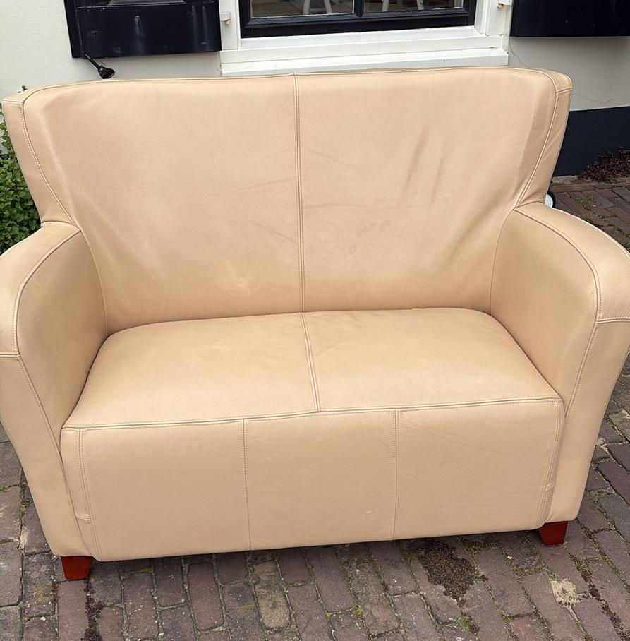 Vintage leren bankje, Ophalen, Gebruikt, Tweepersoons, 75 tot 100 cm