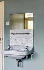 Vintage Sphinx wasbak met twee kranen en marmeren spatbord, Doe-het-zelf en Verbouw, Sanitair, Ophalen, Gebruikt, Wastafel