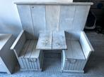 Houten kindermeubel met 2 zitplaatsen, tafeltje & opbergvak, Ophalen, Gebruikt, Overige typen