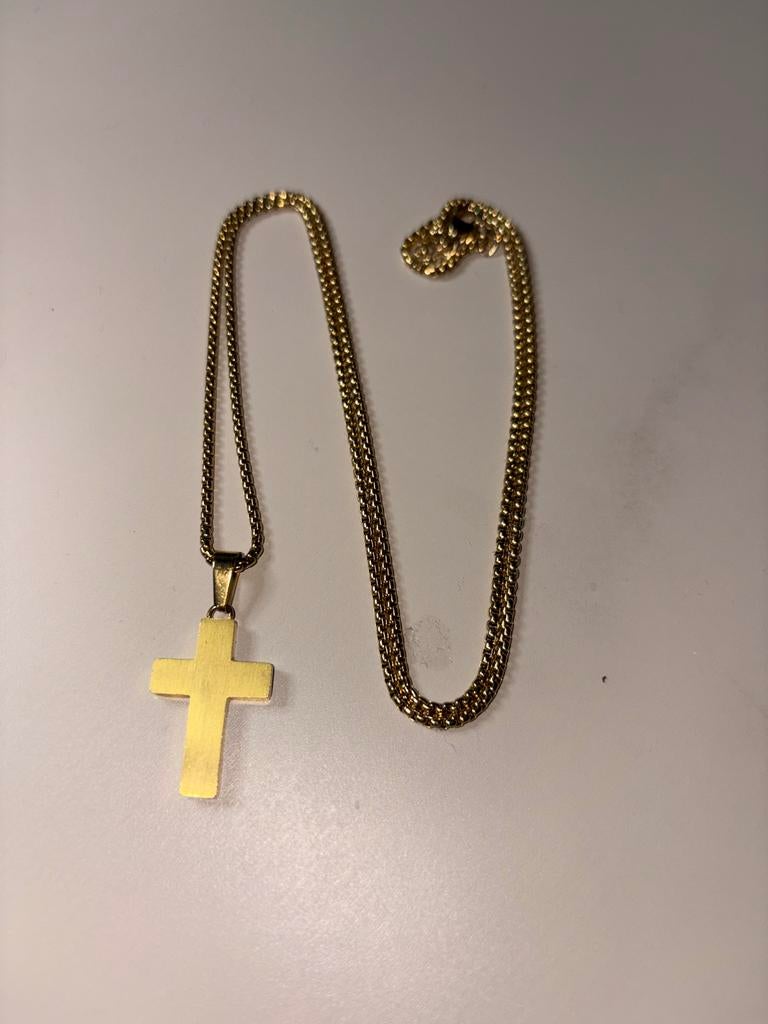 Gouden ketting met kruis hanger, Sieraden, Tassen en Uiterlijk, Kettingen, Ophalen of Verzenden, Zo goed als nieuw, Goud, Met hanger
