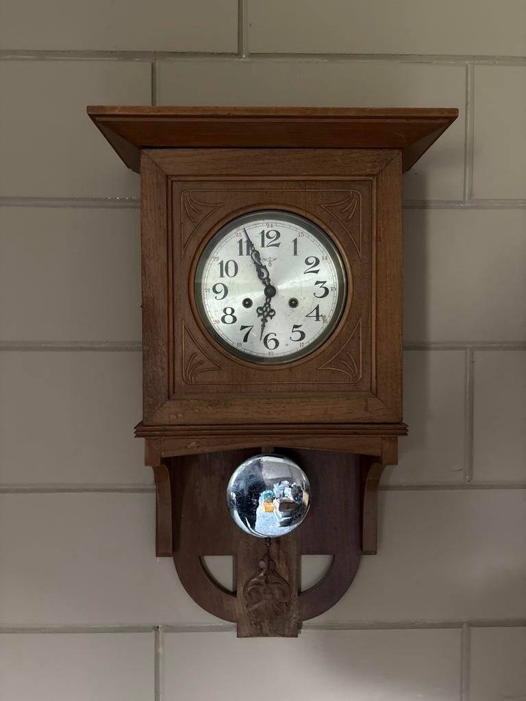 Houten wandklok met slinger, Antiek en Kunst, Antiek | Klokken, Ophalen