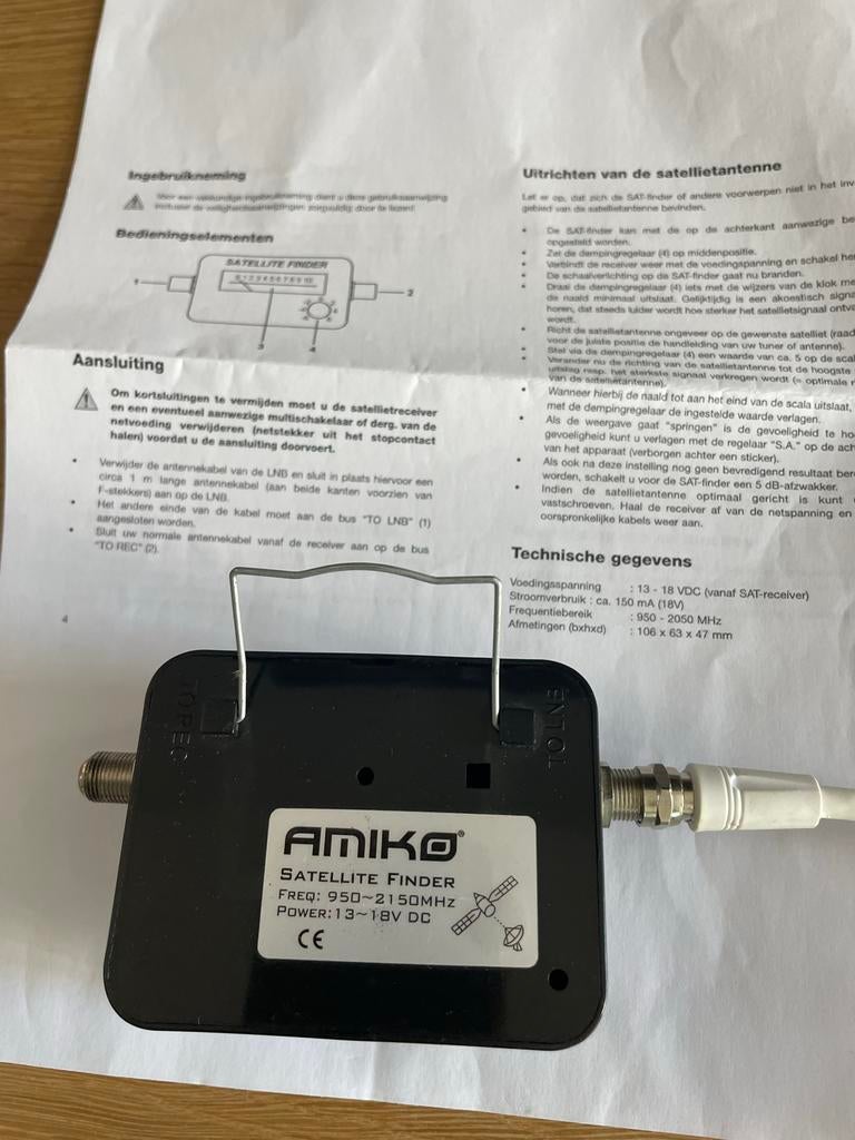 Amiko Satelliet Finder - Eenvoudig Satelliet Signaal Vinden, Audio, Tv en Foto, Audiokabels en Televisiekabels, Zo goed als nieuw