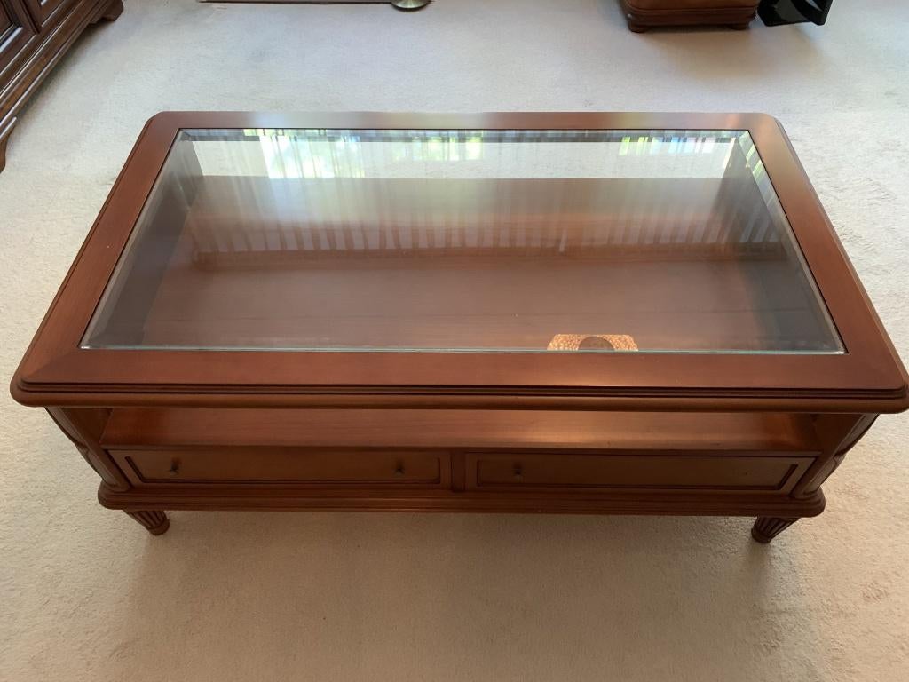 Salontafel met glas PRACHTIG 118x67x47, Ophalen, 100 tot 150 cm, Glas, Klassiek