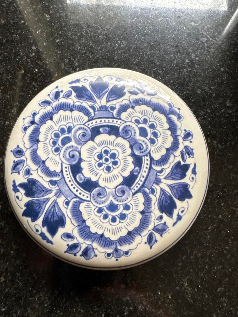 Delfts Blauw Theebus met Molen en Bloemmotief, Ophalen of Verzenden