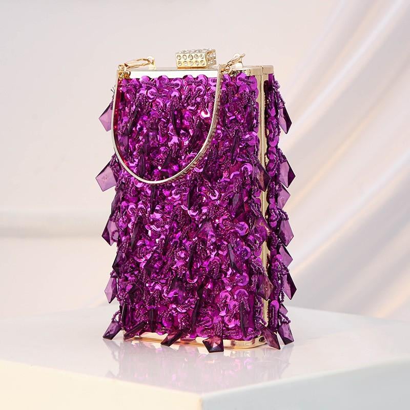 Paarse clutch met pailletten en steentjes, Sieraden, Tassen en Uiterlijk, Tassen | Damestassen, Ophalen of Verzenden