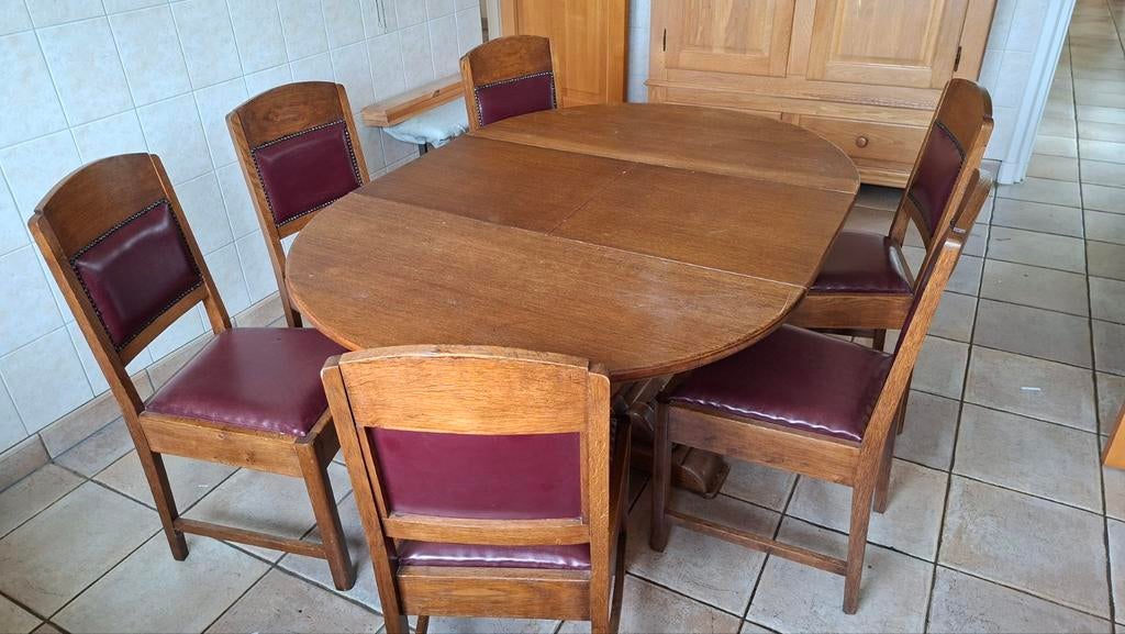 Degelijk tafel is uitschuifbaar met stoelen, Ophalen, Gebruikt, Antiek, 6 tot 8 stoelen