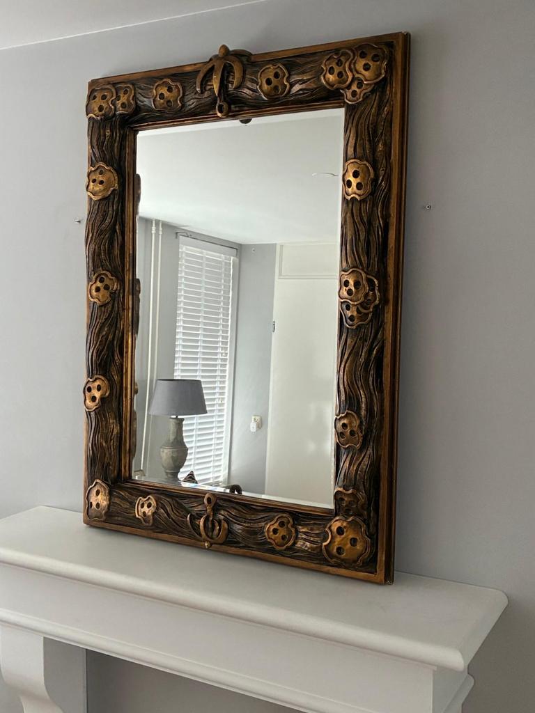 Grote gouden spiegel met sierlijke lijst, Huis en Inrichting, Woonaccessoires | Spiegels, Gebruikt, 100 tot 150 cm, Ophalen of Verzenden