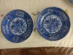 2 Antieke Delfts Blauw Borden met Bloemenpatroon, Ophalen of Verzenden