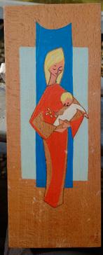 ~1960 Moeder met kind ( Heilige Maria met Jezus) hout/oliev., Antiek en Kunst, Kunst | Schilderijen | Klassiek, Ophalen of Verzenden