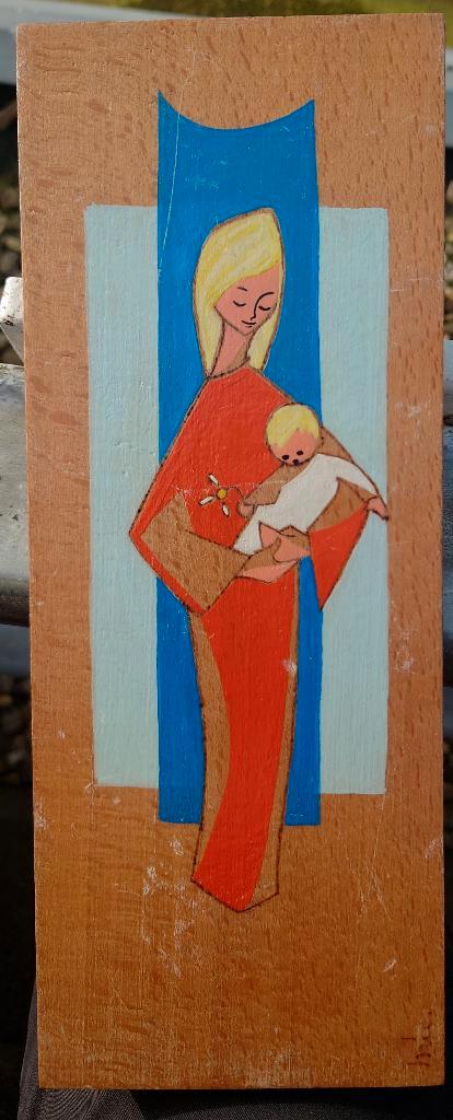 ~1960 Moeder met kind ( Heilige Maria met Jezus) hout/oliev., Antiek en Kunst, Kunst | Schilderijen | Klassiek, Ophalen of Verzenden