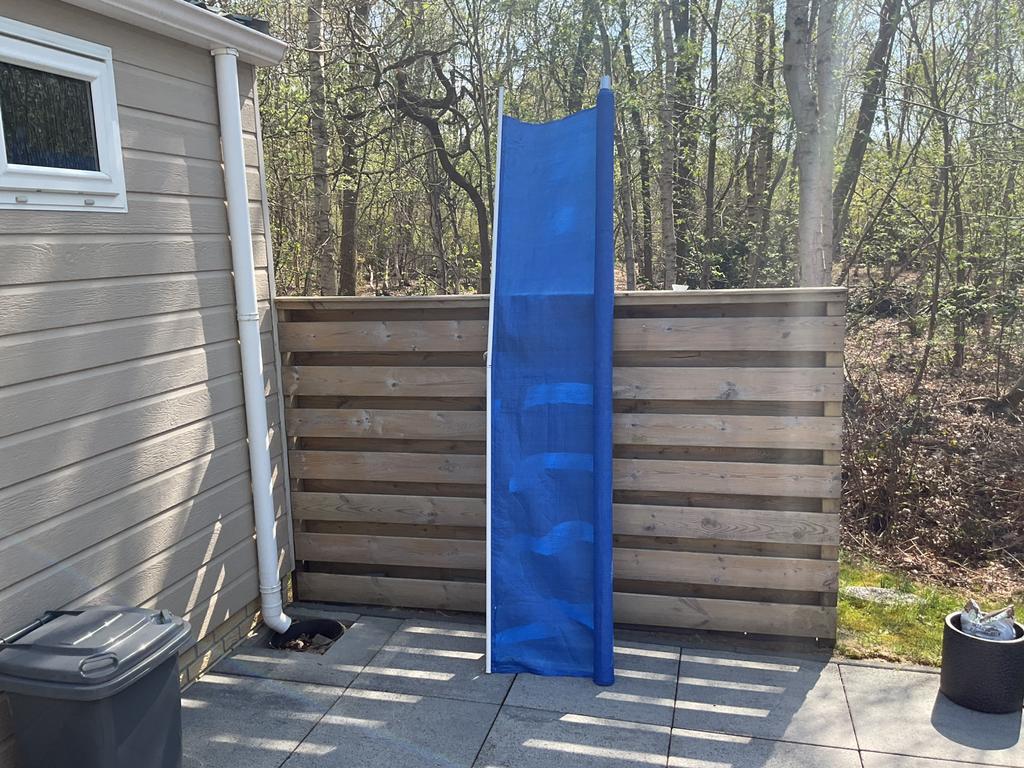 Zonnescherm 220 bij 230 zgan. blauw met buis, Ophalen, Zo goed als nieuw, Screen