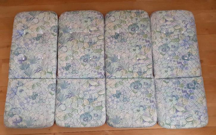 4 retro tuinkussens blauw groen, Tuin en Terras, Tuinmeubel-accessoires, Zo goed als nieuw, Ophalen