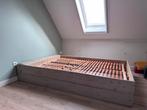Steigerhouten bed 140x200 met lattenbodems, Ophalen, Gebruikt, Beige, Steigerhout