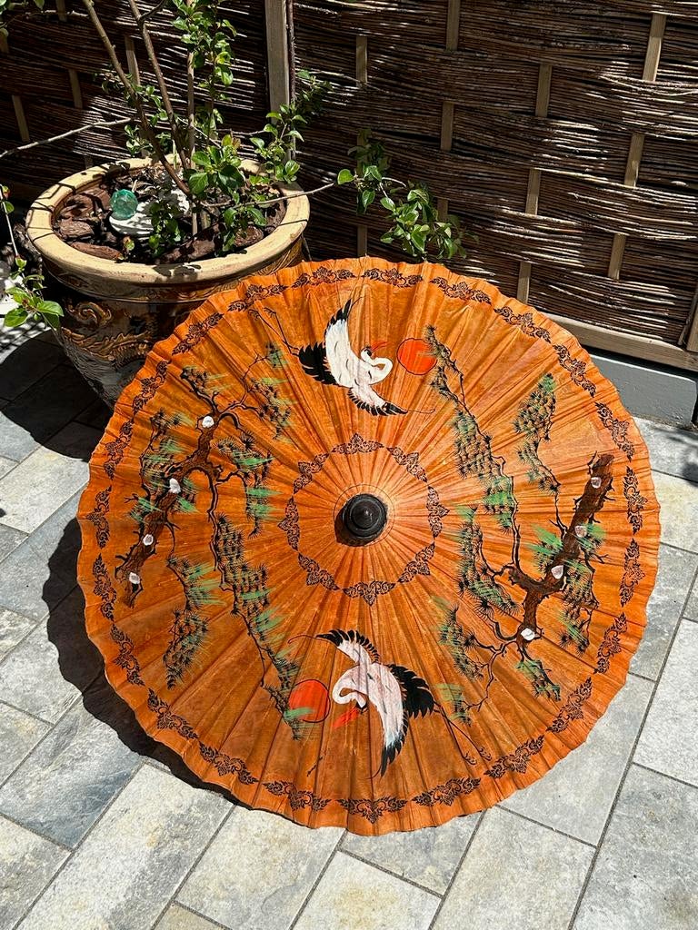 Vintage Japanse Parasol met Kraanvogels, Ophalen of Verzenden