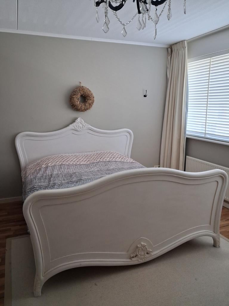 Brocante tweepersoonsbed, 180x210 cm, Ophalen, Tweepersoons, 180 cm, Hout