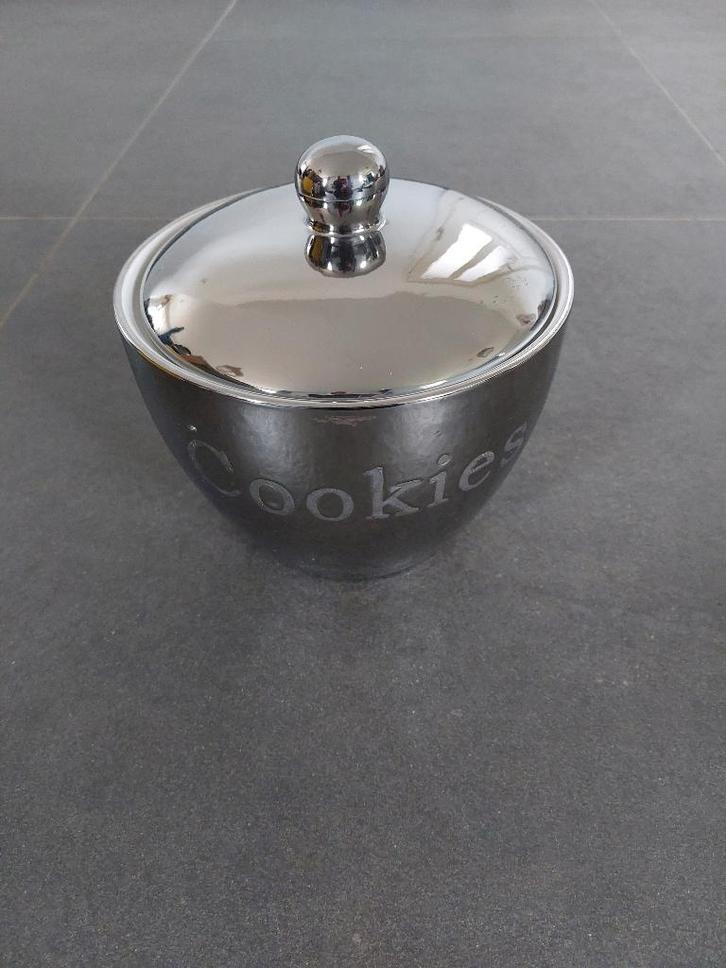 Cookies koekjespot snoep voorraadpot zilvergrijs glanzend, Huis en Inrichting, Keuken | Keukenbenodigdheden, Zo goed als nieuw