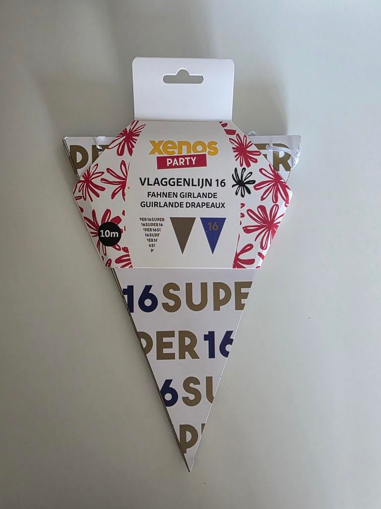 Vlaggenlijn 16 jaar, Hobby en Vrije tijd, Feestartikelen, Ophalen of Verzenden, Nieuw, Versiering, Verjaardag