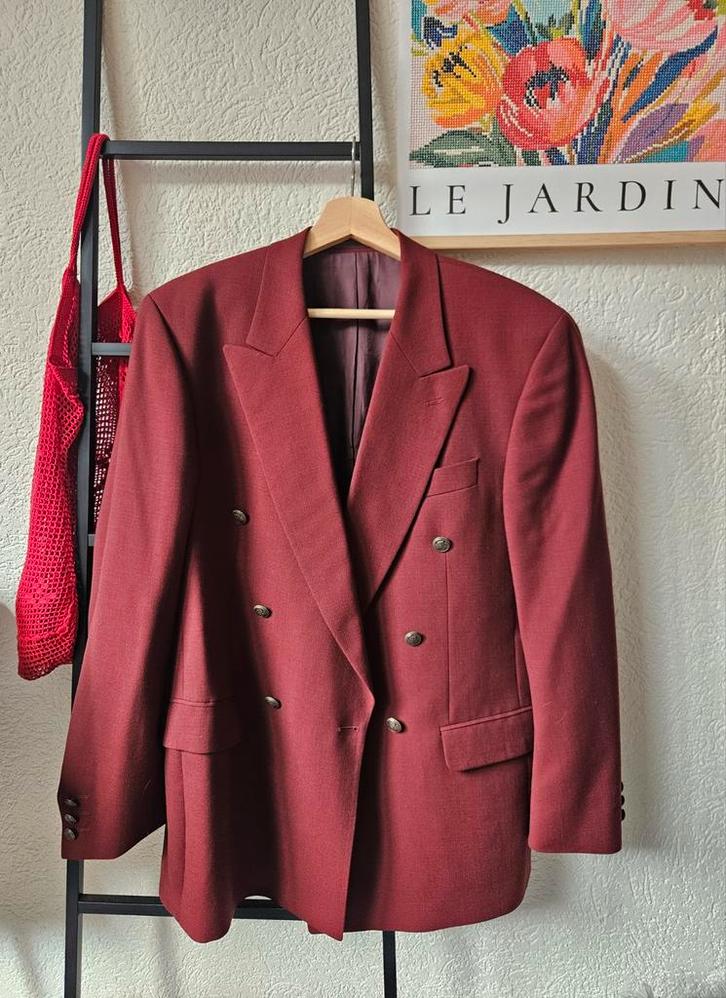 Emilio Sandrini Bordeaux Double-Breasted Blazer Maat 48, Kleding | Heren, Kostuums en Colberts, Zo goed als nieuw, Maat 48/50 (M)