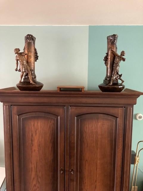 Set van 2 beelden - gips, Gips, Scène, Beeld, Bruin