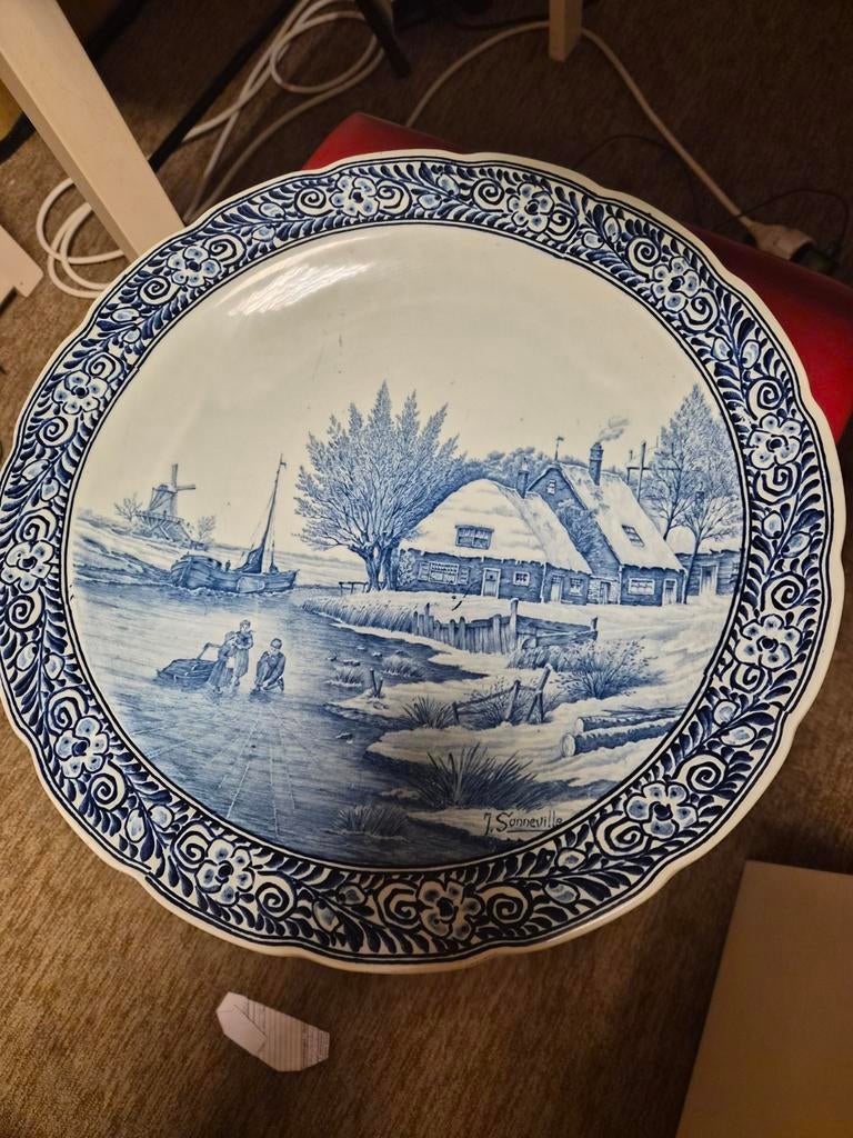 Royal Sphinx Delfts Blauw Wandbord Winterlandschap 40.5cm, Antiek en Kunst, Antiek | Wandborden en Tegels, Ophalen of Verzenden