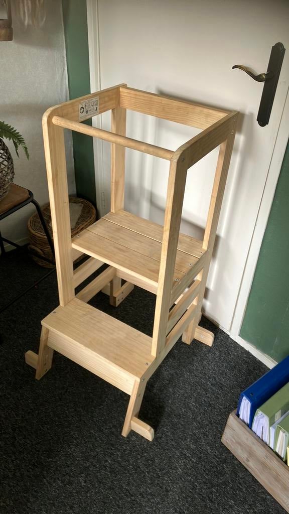 Stevige leertoren opstapje krukje, Ophalen, Gebruikt, Hout