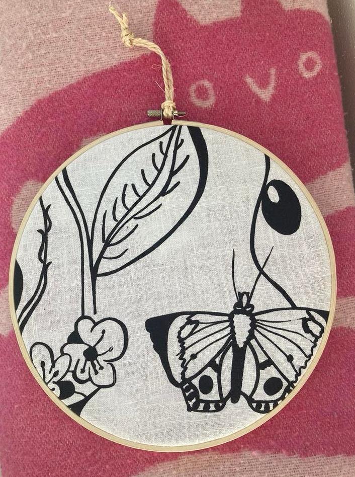 Textiel Kunstwerk zeefdruk illustratie handmade, Huis en Inrichting, Woonaccessoires | Schilderijen, Tekeningen en Foto's, Minder dan 50 cm