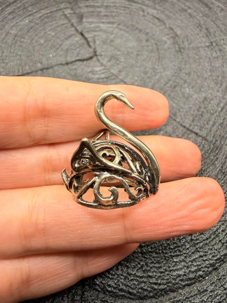 Zilveren Miniatuur Zwaan - Ajour Gegoten (800), Antiek en Kunst, Antiek | Goud en Zilver, Verzenden, Zilver