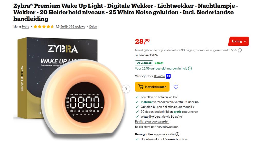 Sunrise Alarm Clock - Zybra Premium Wake Up Light, Ophalen of Verzenden, Zo goed als nieuw, Digitaal