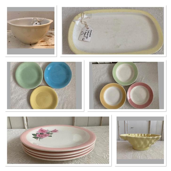 Brocante borden - schaaltjes - puddingvorm / pastel, Diversen, Pasen, Gebruikt, Ophalen of Verzenden