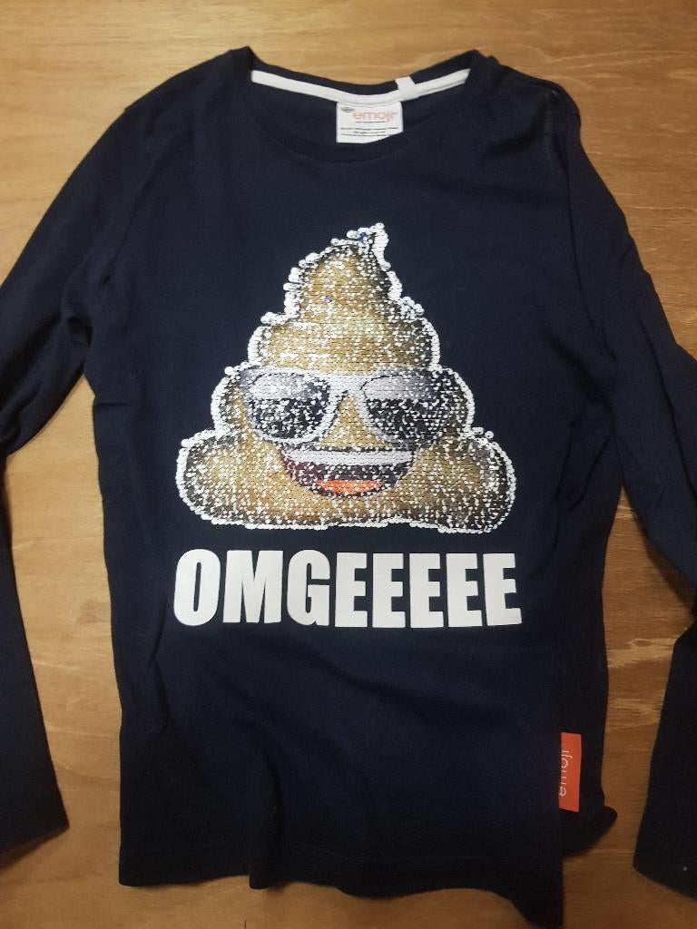 Emoji shirt met pailletten omkeerbaar - maat 134-140, Ophalen, Gebruikt, Jongen, Shirt of Longsleeve