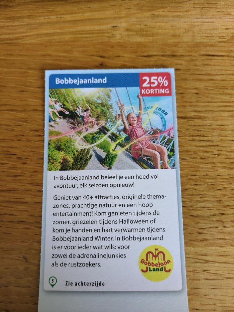 Kortingsbon voor Bobbejaanland, 25 %, Drie personen of meer, Kortingskaart