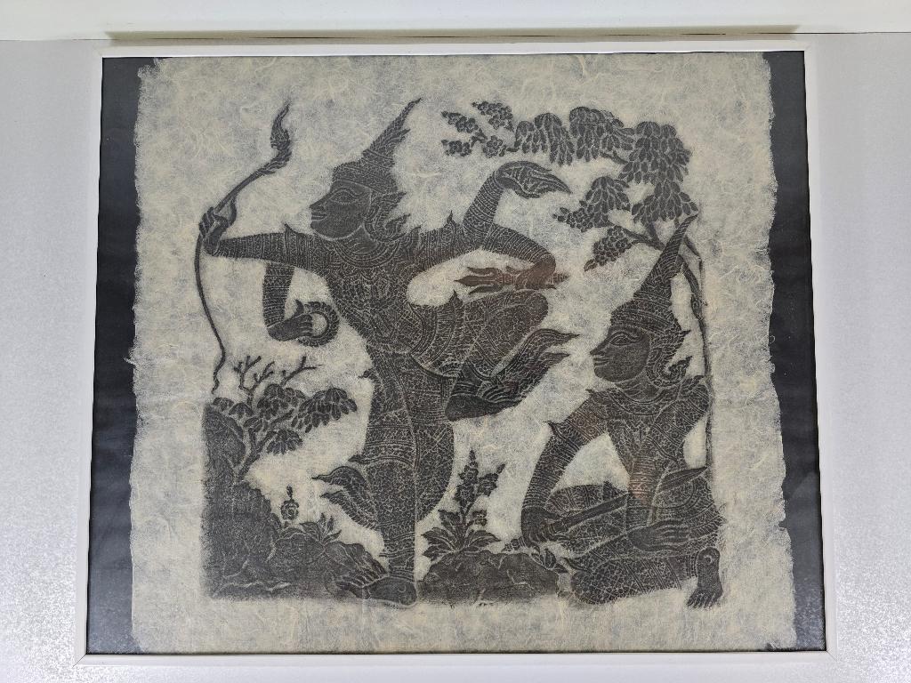 Thaise tempelwrijving epische Ramakien, midden 20e eeuw, Antiek en Kunst, Kunst | Niet-Westerse kunst, Ophalen of Verzenden