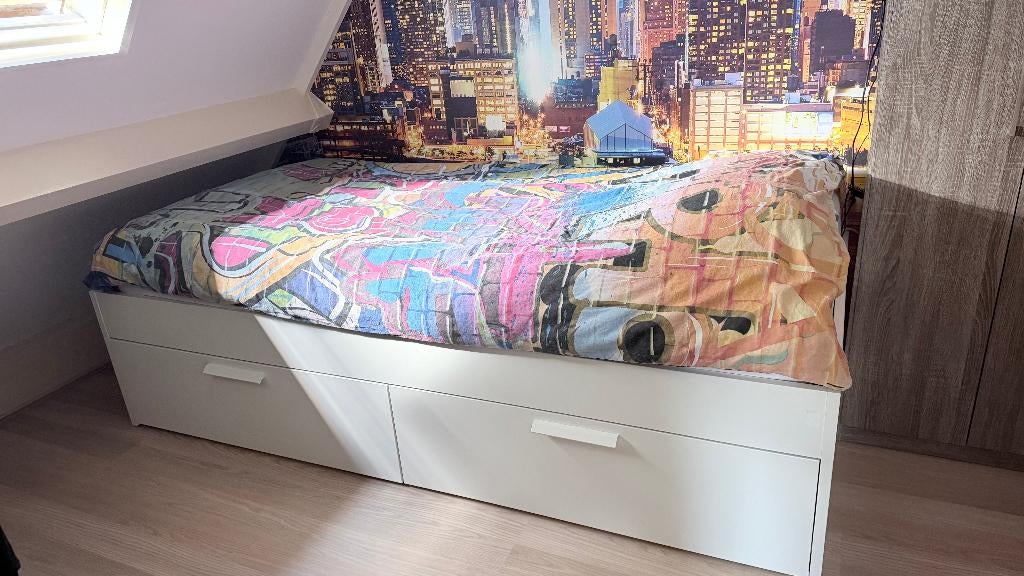 Ikea Brimnes bed 90x200cm, Ophalen, 90 cm, Eenpersoons, Wit