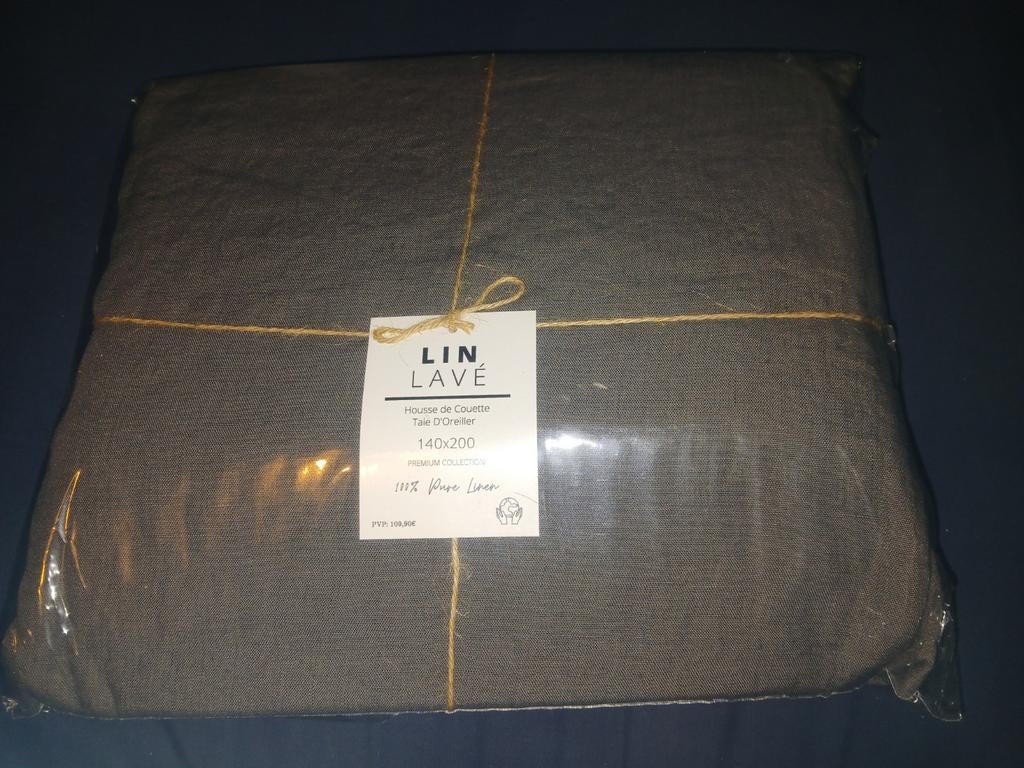 Antraciet grijs 140x200 linnen dekbedovertrek + kussensloop, Huis en Inrichting, Slaapkamer | Beddengoed, Ophalen of Verzenden