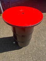 Statafel van olievat met rood blad uniek, Ophalen of Verzenden, Zo goed als nieuw