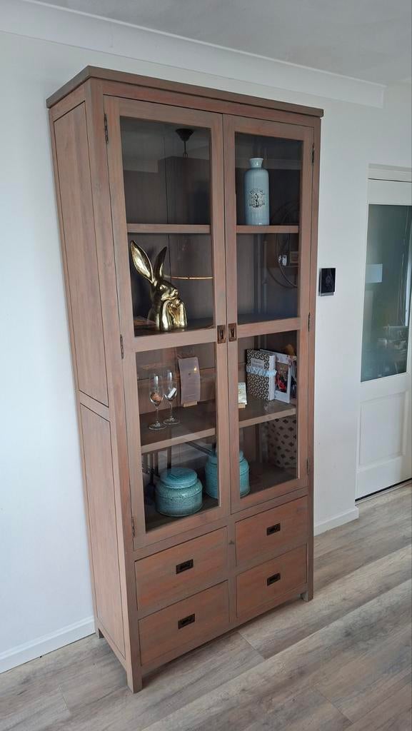 Teak houten kast met 4 schappen en 4 laden, Ophalen, Met plank(en), Gebruikt, Teakhout