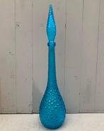 Blauwe glazen Empoli fles / karaf met dop - vintage retro, Antiek en Kunst, Ophalen